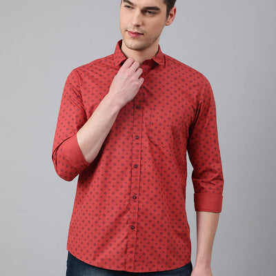Men Rust Standard Fit Printed Casual Shirt
