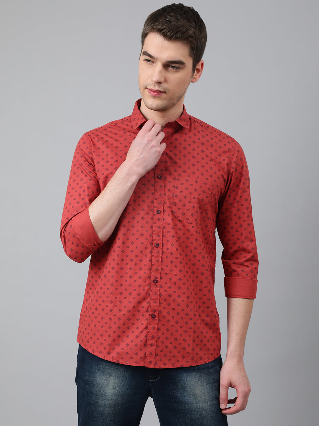 Men Rust Standard Fit Printed Casual Shirt