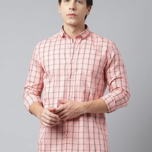 Men Peach Standard Fit Checkered Casual Shirt