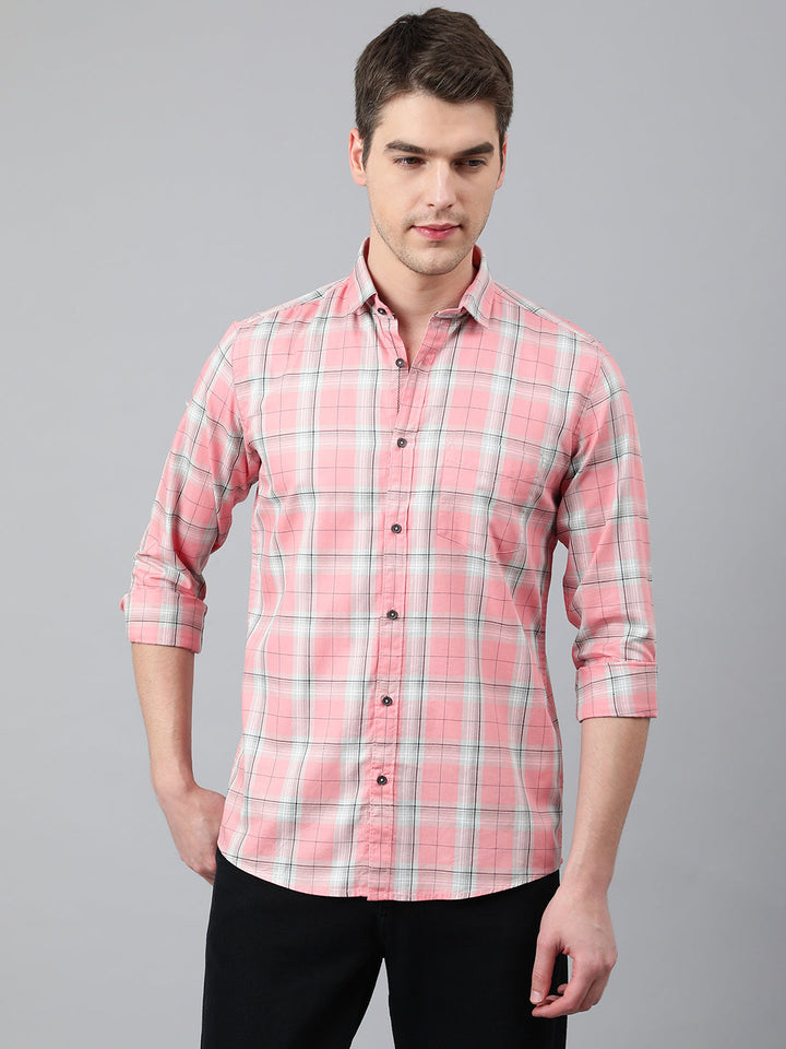 Men Pink Standard Fit Checkered Casual Shirt