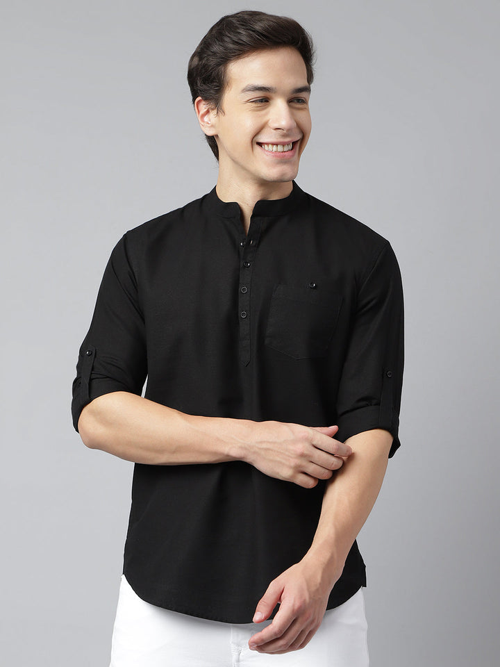 Men Black Standard Fit Solid Kurta