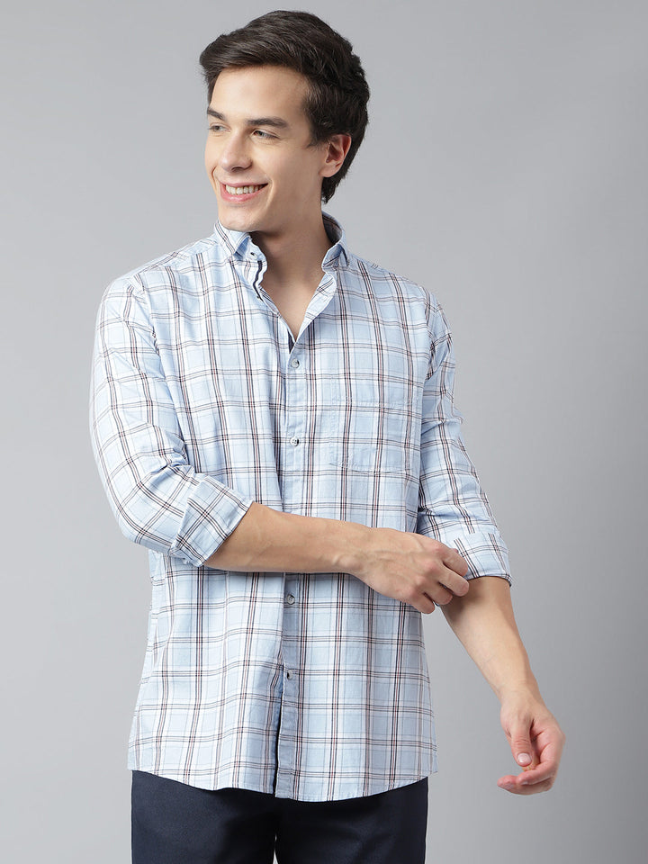 Men Ice Blue Standard Fit Checkered Casual Shirt