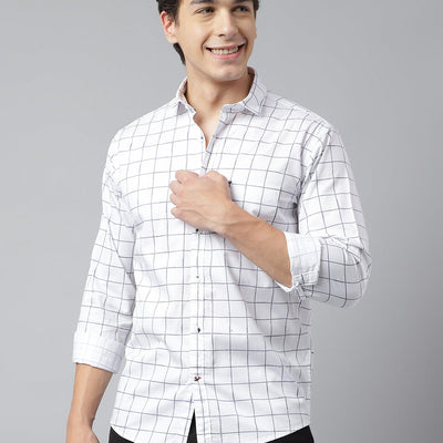 Men White Standard Fit Checkered Casual Shirt