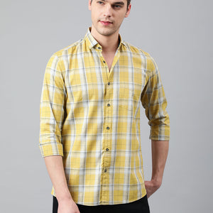 Men Khakhi Standard Fit Checkered Casual Shirt