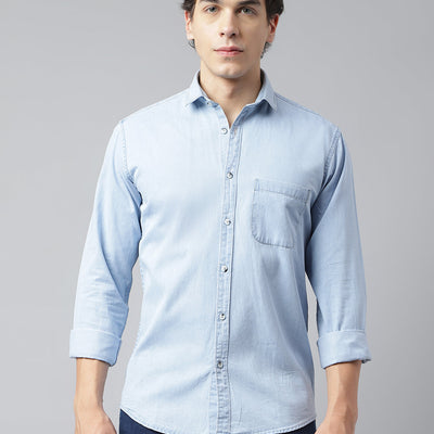 Men Ice Blue Standard Fit Solid Casual Shirt