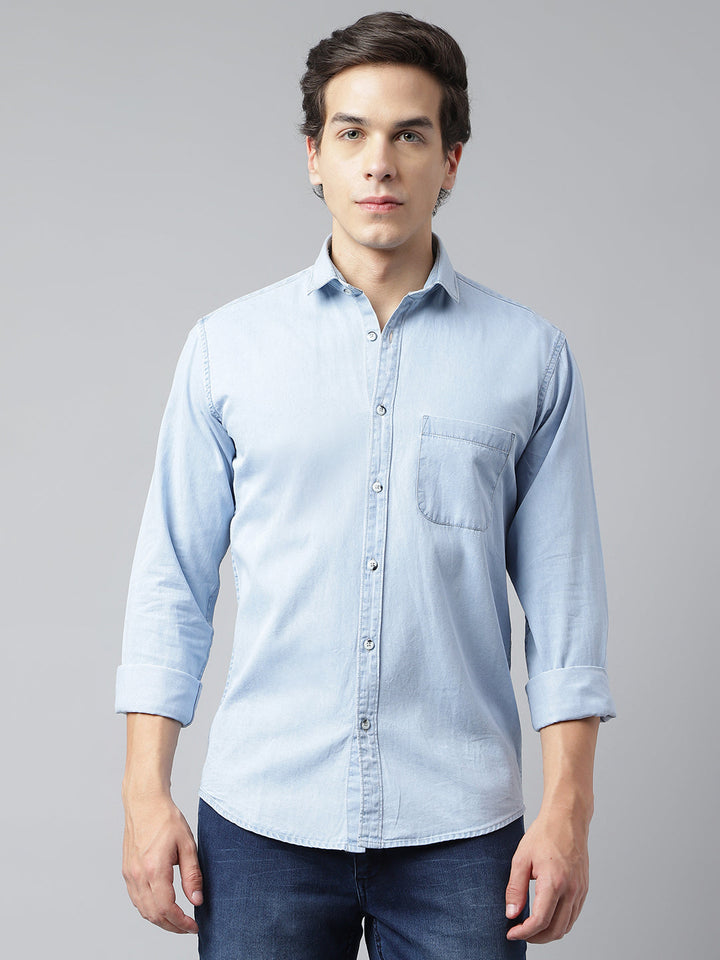 Men Ice Blue Standard Fit Solid Casual Shirt