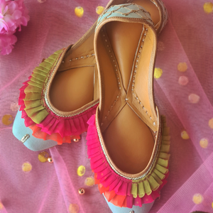 Mint Green Ruffled Jutti with Gota Lace