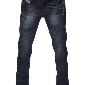 BLACKTREE MEN'S PATCHED RIPPED SLIM STRETCH JEANS BT0017..