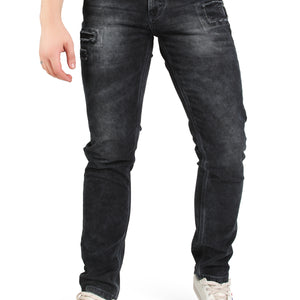 BLACKTREE MEN'S PATCHED RIPPED SLIM STRETCH JEANS BT0017..