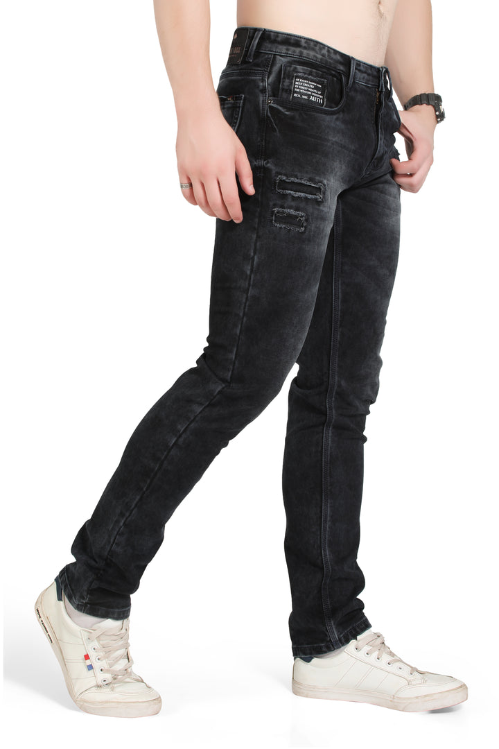 BLACKTREE MEN'S PATCHED RIPPED SLIM STRETCH JEANS BT0017..