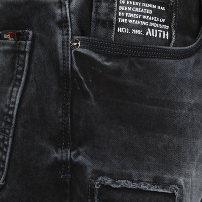 BLACKTREE MEN'S PATCHED RIPPED SLIM STRETCH JEANS BT0017..