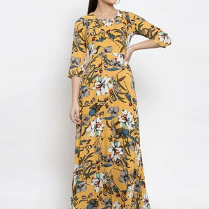BlackTree Women Printed Yellow Round Neck Dress..