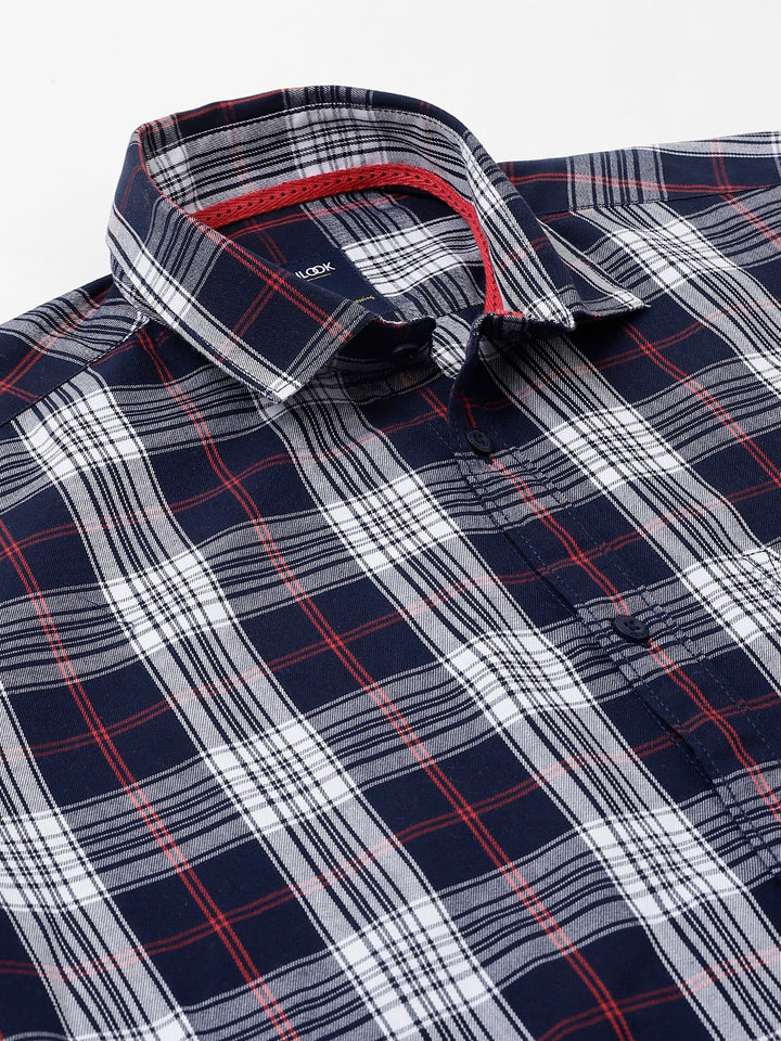 Men Navy Standard Fit Checkered Casual Shirt