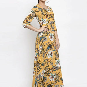 BlackTree Women Printed Yellow Round Neck Dress..