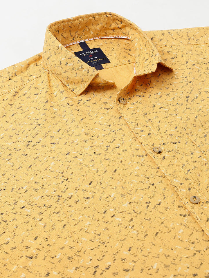 Men Yellow Standard Fit Printed Casual Shirt