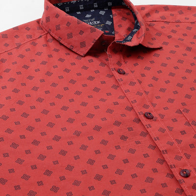 Men Rust Standard Fit Printed Casual Shirt