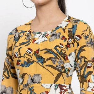 BlackTree Women Printed Yellow Round Neck Dress..