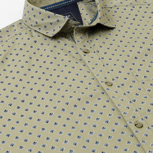 Men Dark Khakhi Standard Fit Printed Casual Shirt