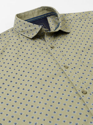 Men Dark Khakhi Standard Fit Printed Casual Shirt
