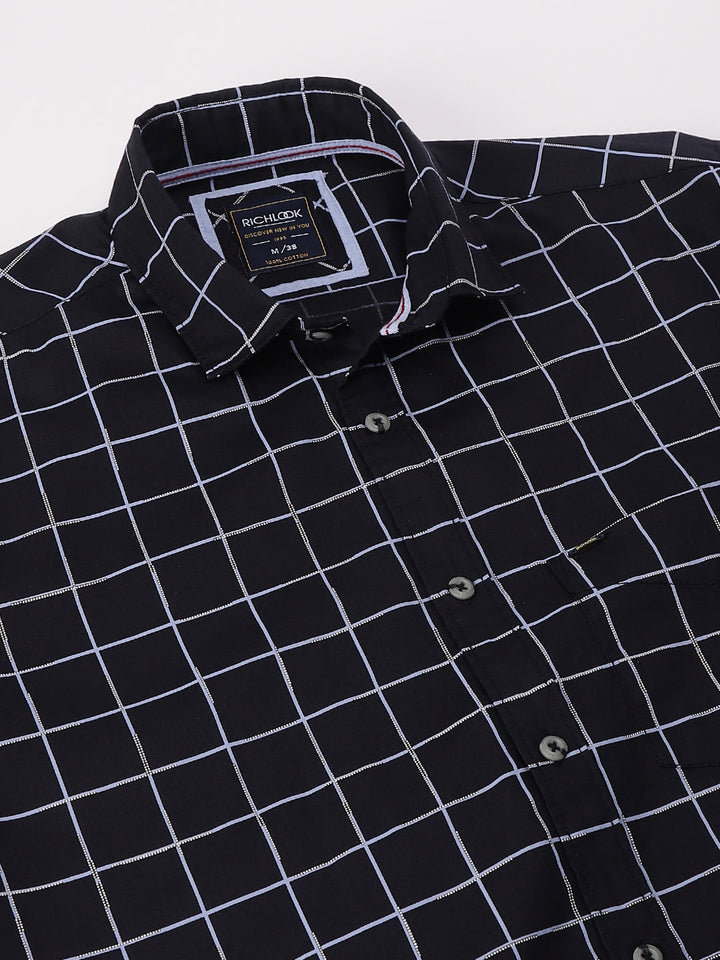 Men Navy Standard Fit Checkered Casual Shirt