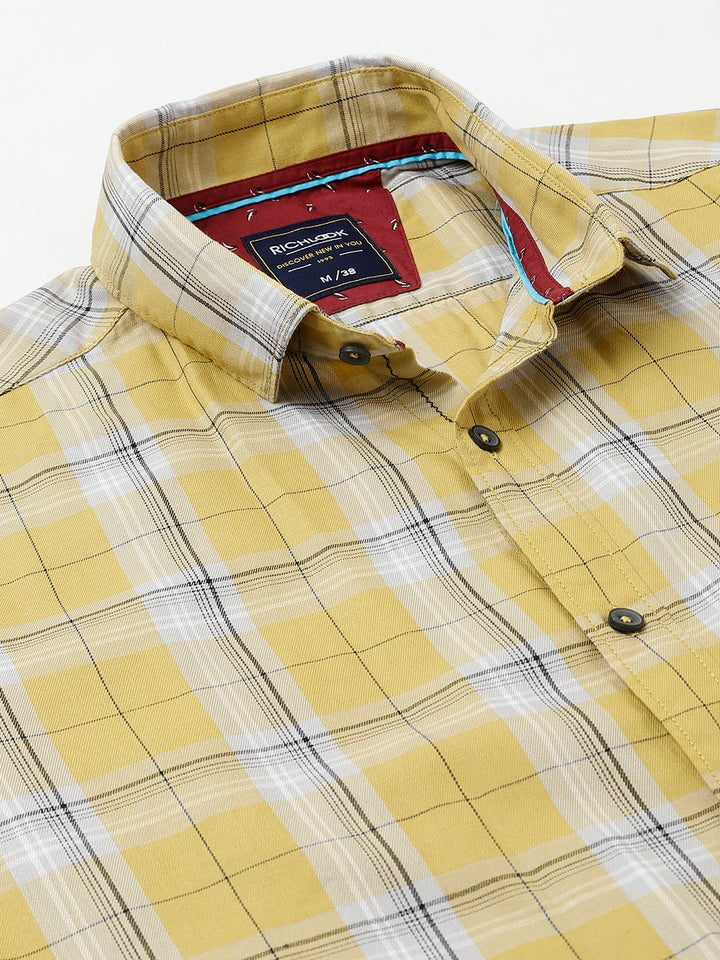 Men Khakhi Standard Fit Checkered Casual Shirt