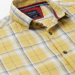 Men Khakhi Standard Fit Checkered Casual Shirt