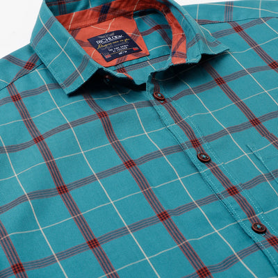 Men Teal Standard Fit Checkered Casual Shirt