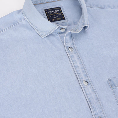 Men Ice Blue Standard Fit Solid Casual Shirt