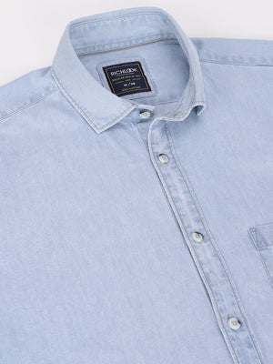 Men Ice Blue Standard Fit Solid Casual Shirt