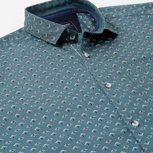 Men Teal Standard Fit Printed Casual Shirt