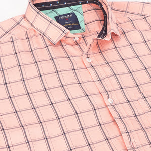 Men Peach Standard Fit Checkered Casual Shirt