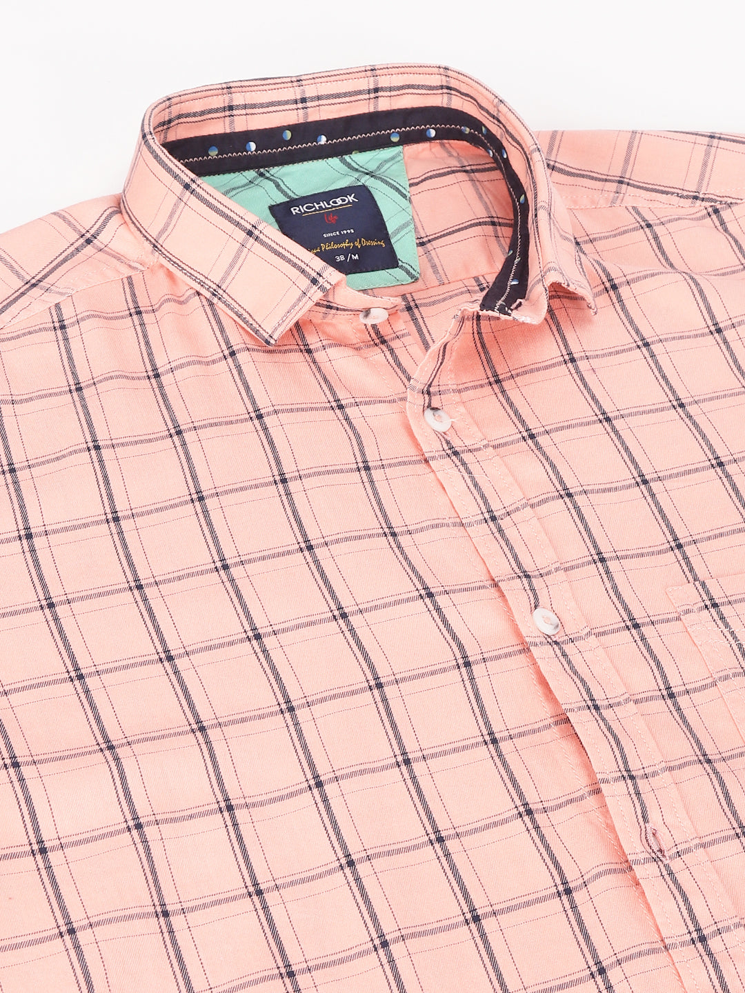 Men Peach Standard Fit Checkered Casual Shirt