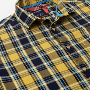 Men Mustard Standard Fit Checkered Casual Shirt