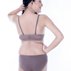 Spandex And Lycra Padded Wired Bra with Bikini Panty in Grey..
