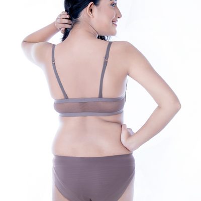 Spandex And Lycra Padded Wired Bra with Bikini Panty in Grey..