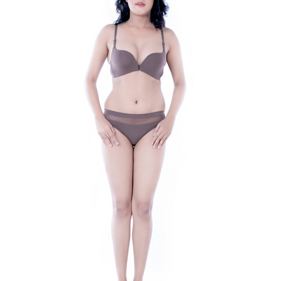 Spandex And Lycra Padded Wired Bra with Bikini Panty in Grey..