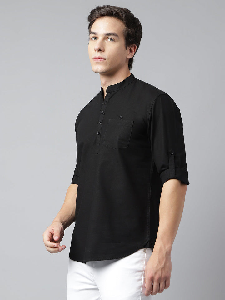 Men Black Standard Fit Solid Kurta