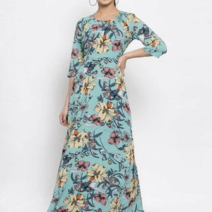 BlackTree Women Printed Green Round Neck Dress..