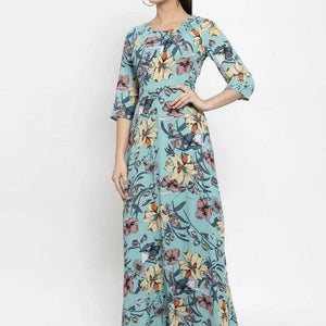 BlackTree Women Printed Green Round Neck Dress..