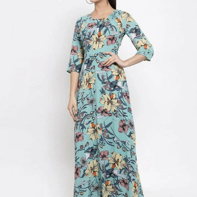 BlackTree Women Printed Green Round Neck Dress..