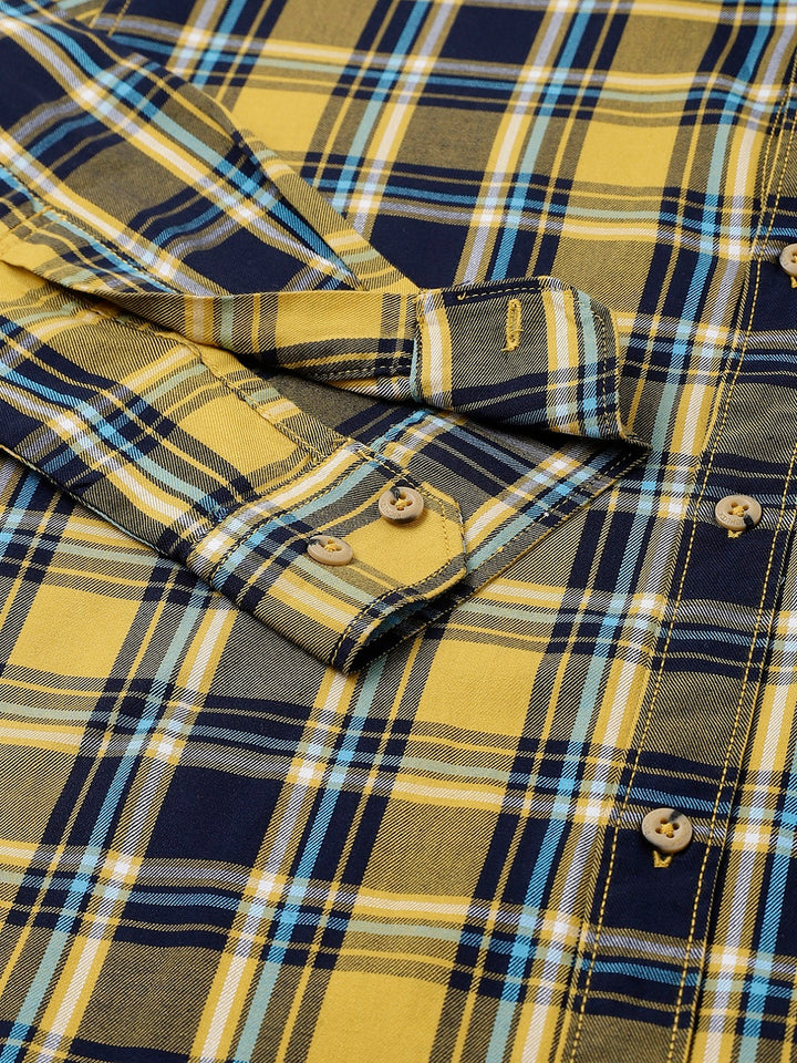 Men Mustard Standard Fit Checkered Casual Shirt