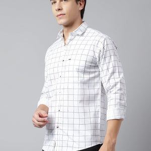 Men White Standard Fit Checkered Casual Shirt