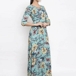 BlackTree Women Printed Green Round Neck Dress..