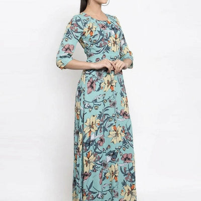BlackTree Women Printed Green Round Neck Dress..