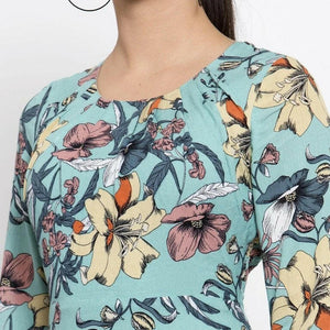 BlackTree Women Printed Green Round Neck Dress..