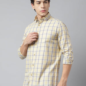 Men Mustard Standard Fit Checkered Casual Shirt