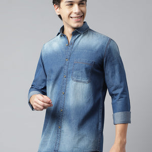 Men Blue Standard Fit Solid Casual Shirt