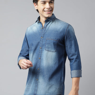 Men Blue Standard Fit Solid Casual Shirt