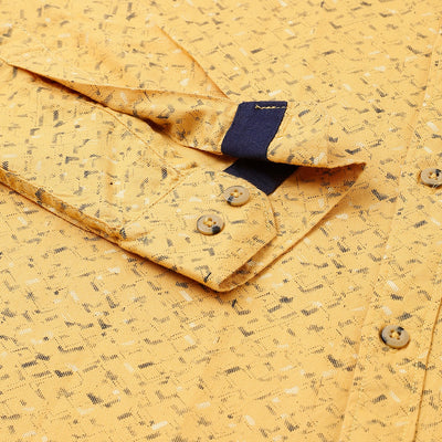 Men Yellow Standard Fit Printed Casual Shirt