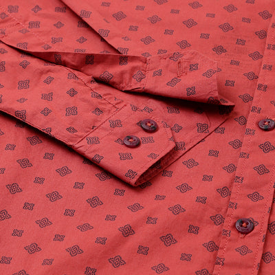 Men Rust Standard Fit Printed Casual Shirt